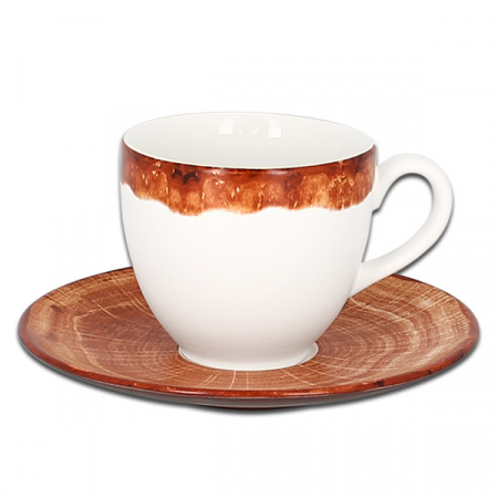 Чашка круглая с красно-коричневым бортом RAK Porcelain «WoodArt», 230 мл