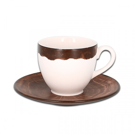 Чашка круглая с темно-коричневым бортом RAK Porcelain «WoodArt», 90 мл