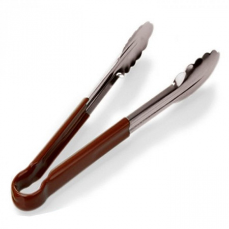 Щипцы универсальные нерж с пластиковой коричневой ручкой WAS, L=30 см